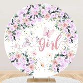 Aperturee - Its A Girl Pink Floral Round Baby Shower Backdrop