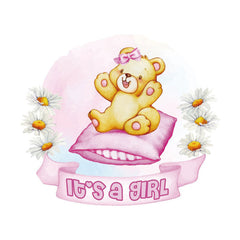Aperturee - Its A Girl Teddy Bear Round Baby Shower Backdrop