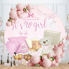 Aperturee - Its A Girl Teddy Bear Round Pink Baby Shower Backdrop
