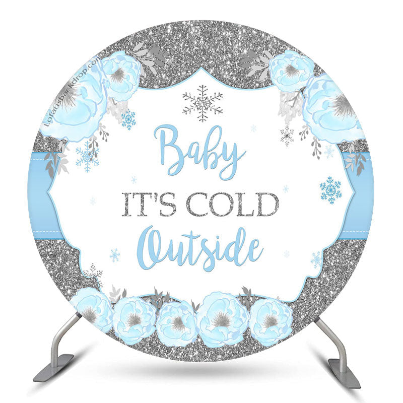 Aperturee Its Cold Outside Blue Round Baby Shower Backdrop
