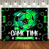 Aperturee - Its Game Time Football Black Green Birthday Backdrop