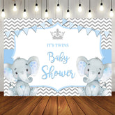Aperturee - Its Twins Two Baby Blue Elephants Baby Shower Backdrop