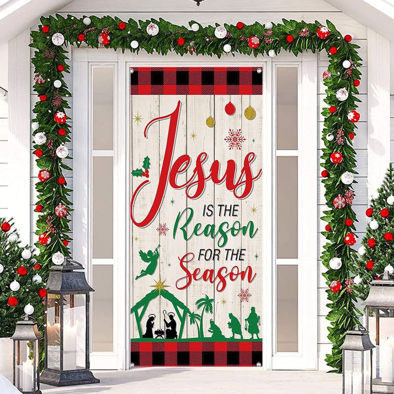 Aperturee - Jesus Red Grid White Board Christmas Door Cover