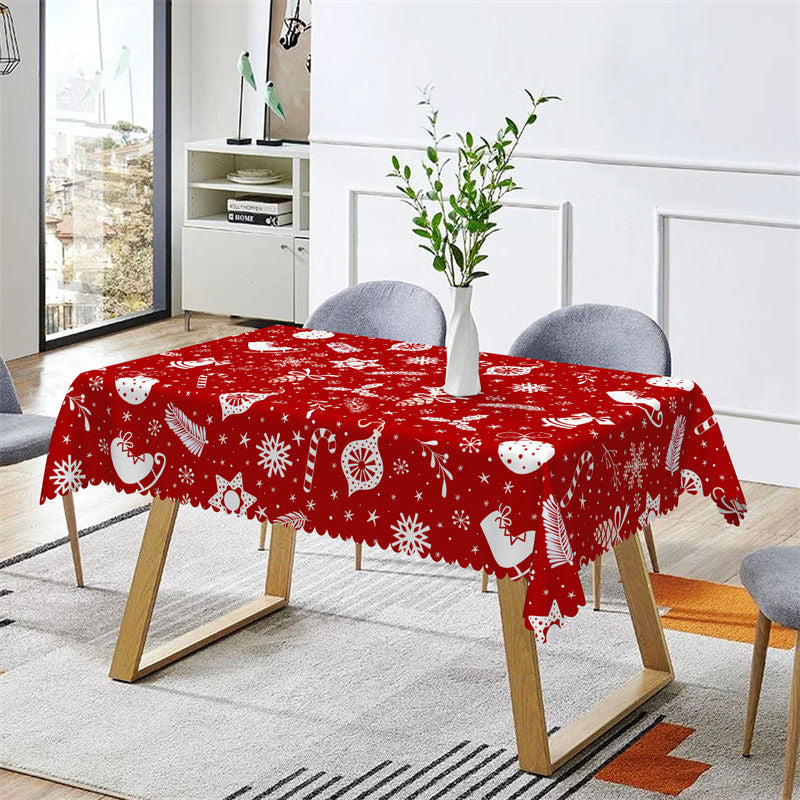 Aperturee - Jingle Bell Candy Cane Snow Red Christmas Tablecloth