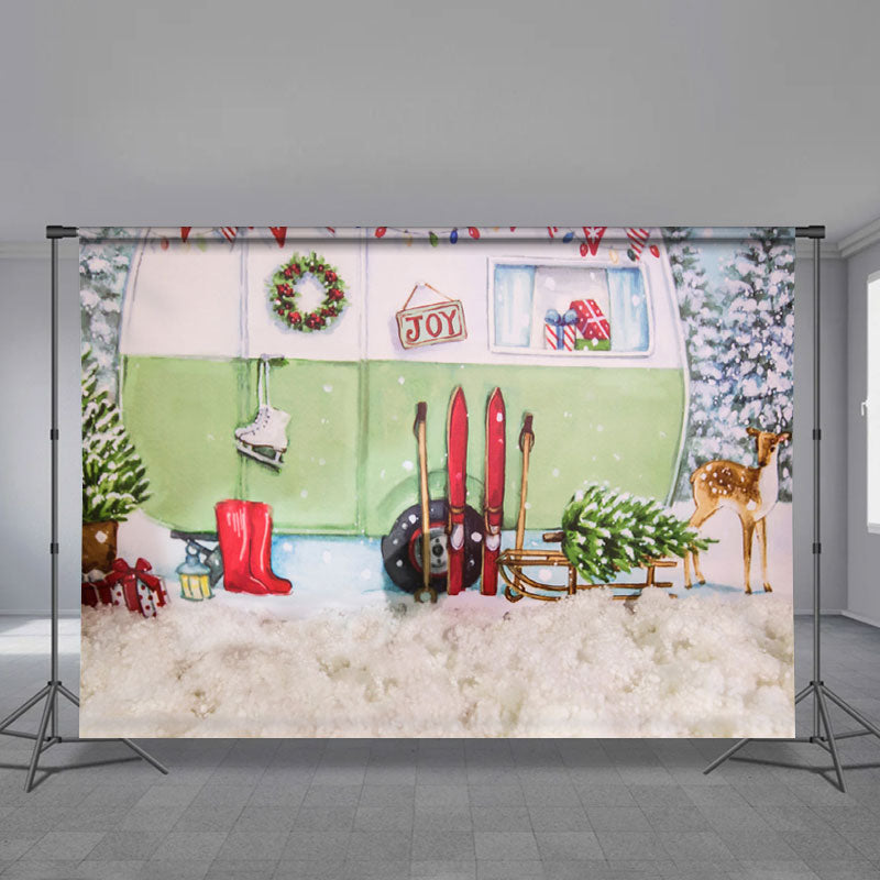 Aperturee - Joy Green Truck Skate Snowy Christmas Backdrop