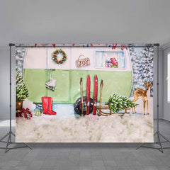 Aperturee - Joy Green Truck Skate Snowy Christmas Backdrop