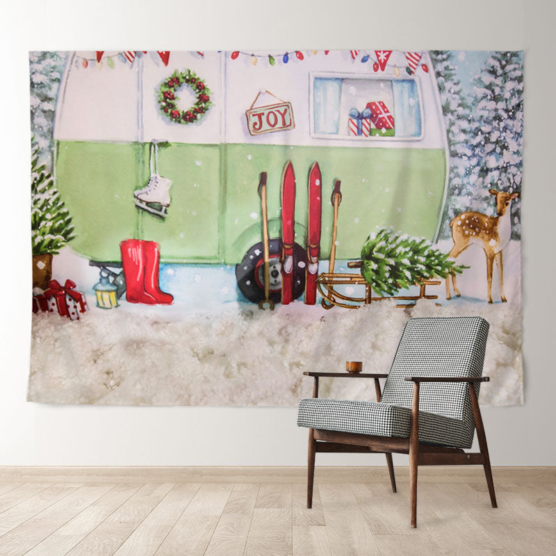 Aperturee - Joy Green Truck Skate Snowy Christmas Backdrop