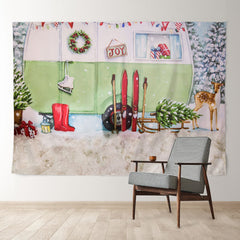 Aperturee - Joy Green Truck Skate Snowy Christmas Backdrop