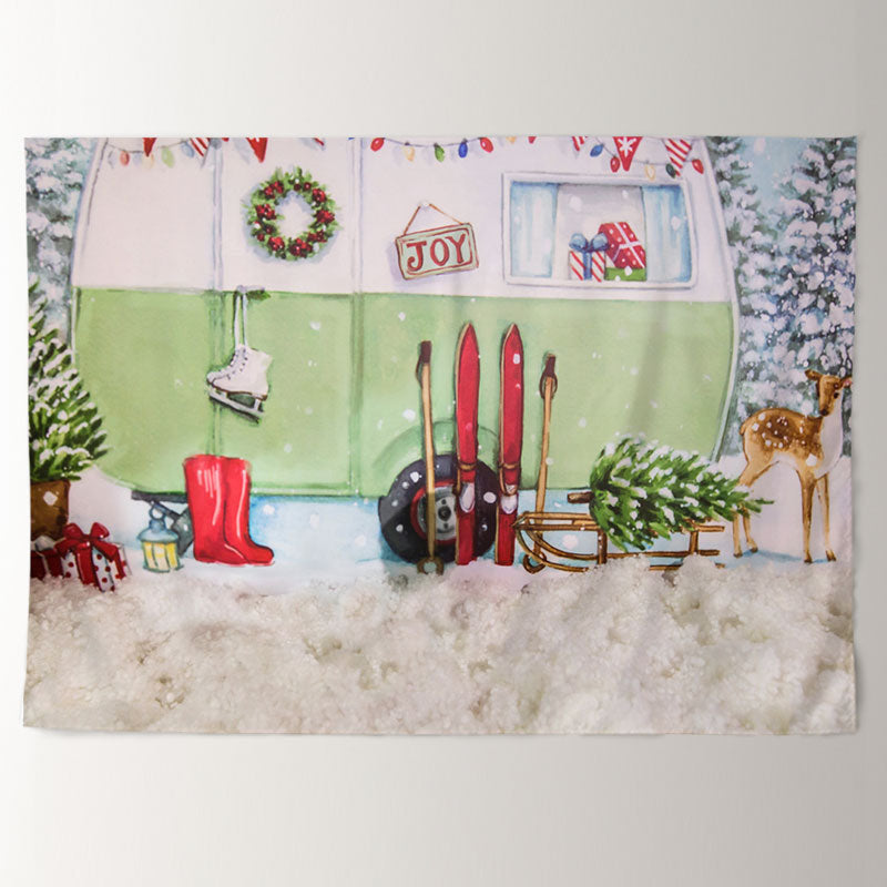 Aperturee - Joy Green Truck Skate Snowy Christmas Backdrop