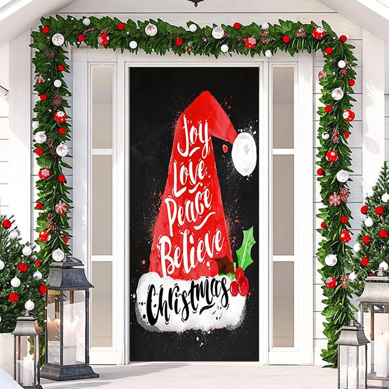 Aperturee - Joy Love Peace Believe Xmas Hat Christmas Door Cover