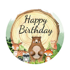 Aperturee - Jungle Animals And Log Wood Round Birthday Backdrop
