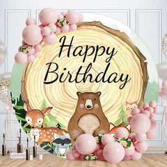 Aperturee - Jungle Animals And Log Wood Round Birthday Backdrop