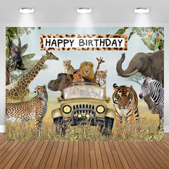 Aperturee - Jungle Animals Happy Birthday Wildlife Backdrop for Boys