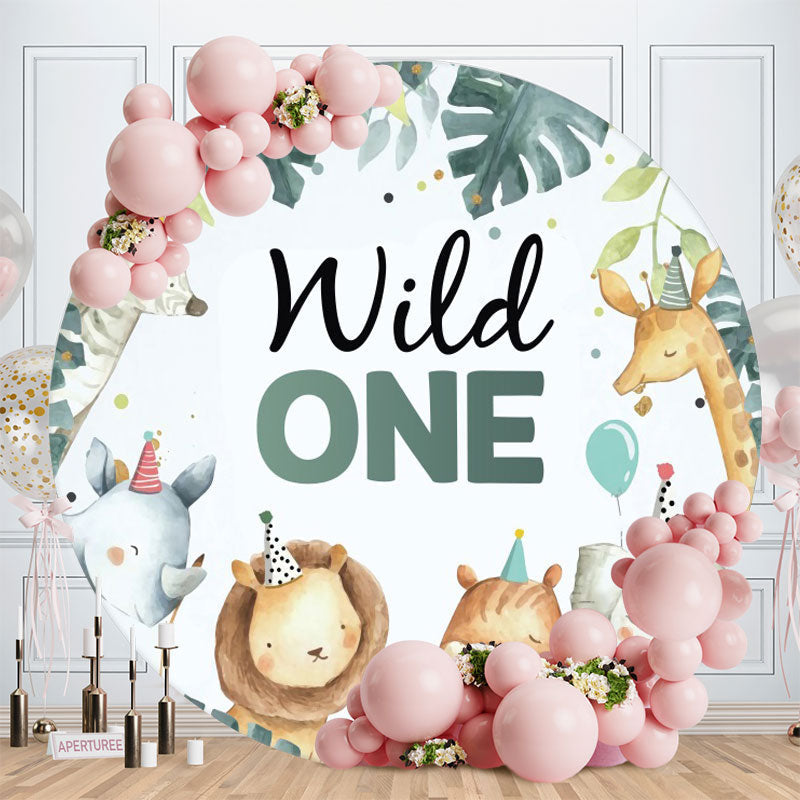 Aperturee - Jungle Animals Round Blue 1st Birthday Backdrop