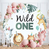 Aperturee - Jungle Animals Round Blue 1st Birthday Backdrop