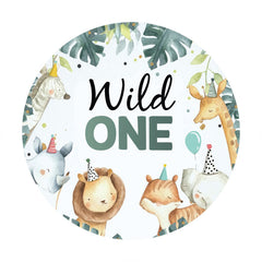 Aperturee - Jungle Animals Round Blue 1st Birthday Backdrop