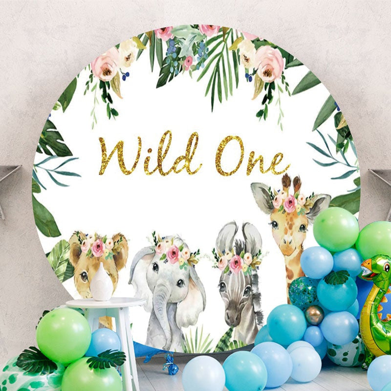 Aperturee - Jungle Animals Round Glitter 1st Birthday Backdrop