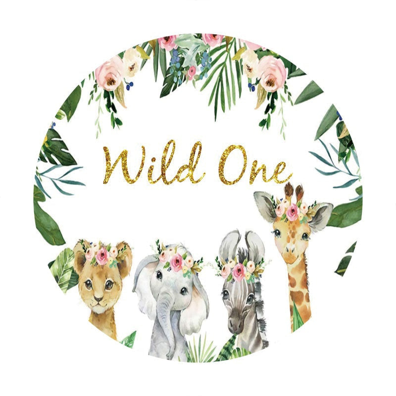 Aperturee - Jungle Animals Round Glitter 1st Birthday Backdrop