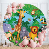 Aperturee - Jungle Animals Round Happy Birthday Backdrop For Kids