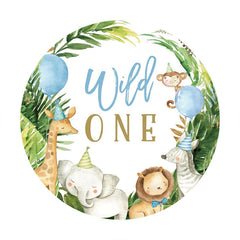 Aperturee - Jungle Forest Animals Round Wild 1st Birthday Backdrop