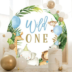Aperturee - Jungle Forest Animals Round Wild 1st Birthday Backdrop