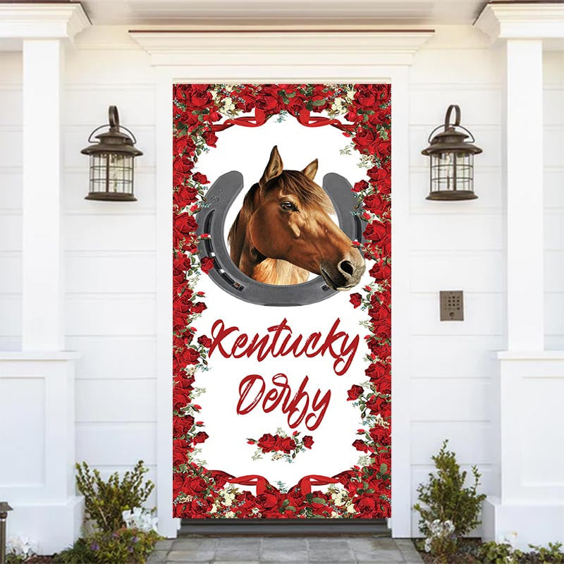 Aperturee - Kentucky Derby Horse Racing Red Roses Door Cover