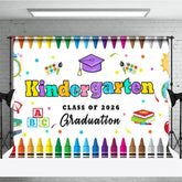 Aperturee - Kindergarten Colored Crayon Kids Graduation Backdrop