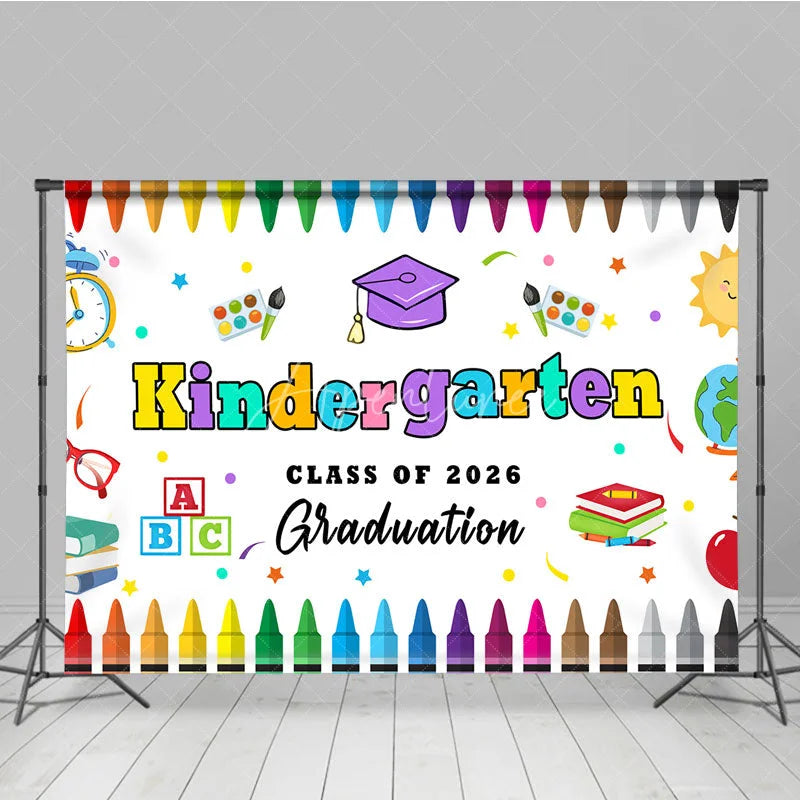 Aperturee - Kindergarten Colored Crayon Kids Graduation Backdrop