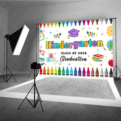 Aperturee - Kindergarten Colored Crayon Kids Graduation Backdrop