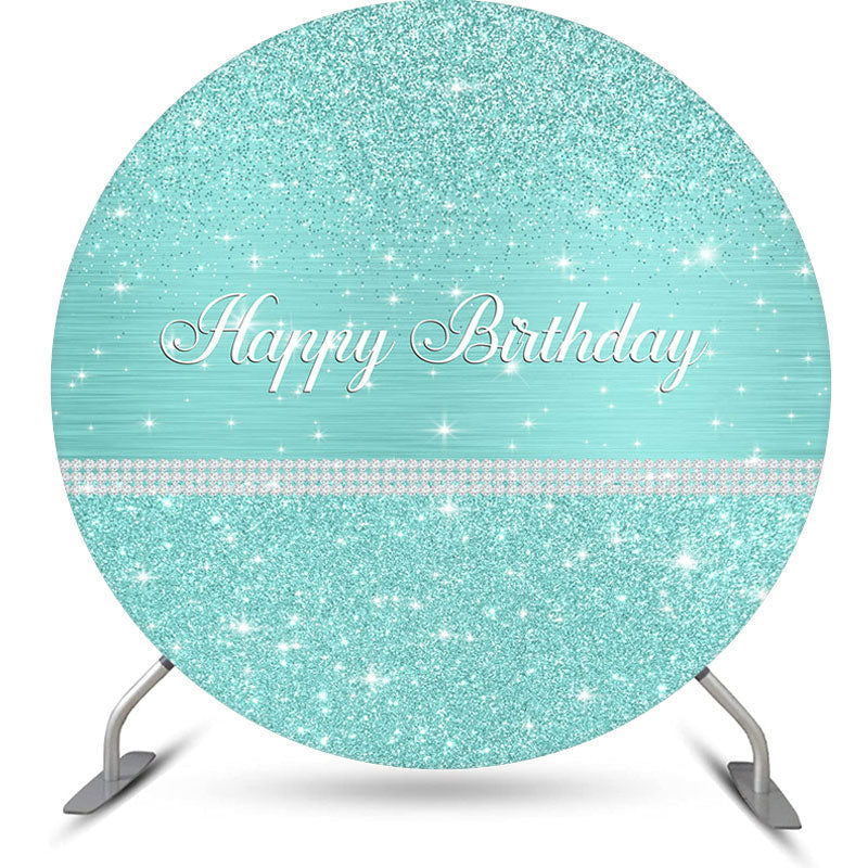 Aperturee - Lake Blue Sparkling Pearls Circle Birthday Backdrop
