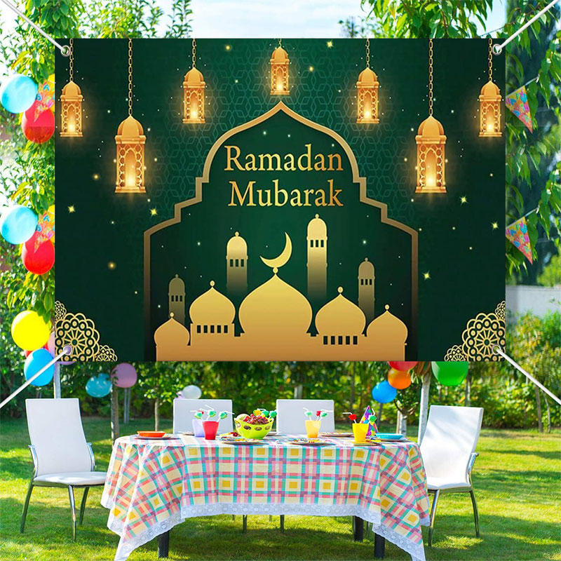 Aperturee - Lantern Gold Palace Mandala Green Ramadan Backdrop