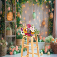 Aperturee - Lantern Pink Curtain Green Grass Photo Booth Backdrop