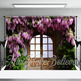 Aperturee - Lavender Green Leaves Vintage Wooden Door Backdrop