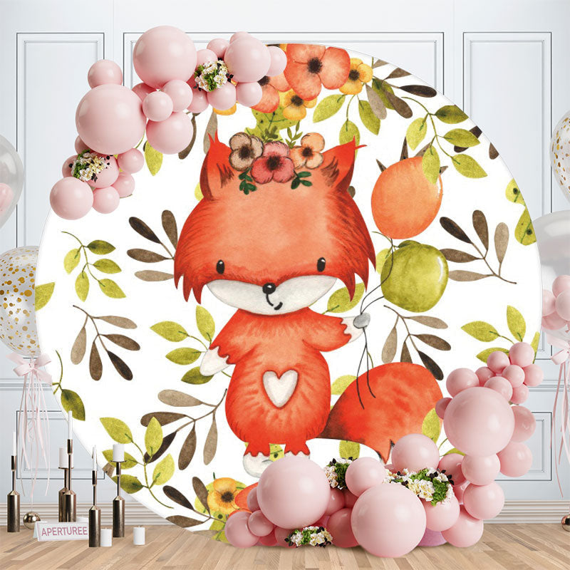 Aperturee - Leaves And Fox Circle Happy Birthday Backdrop