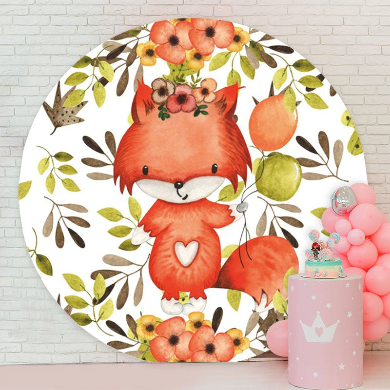 Aperturee - Leaves And Fox Circle Happy Birthday Backdrop
