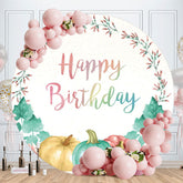 Aperturee - Leaves And Pumpkins Circle Happy Birthday Backdrop