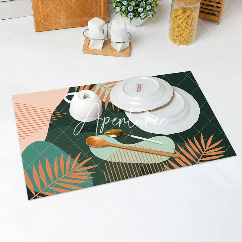 Aperturee - Leaves Green Flesh Color Orange Set Of 4 Placemats