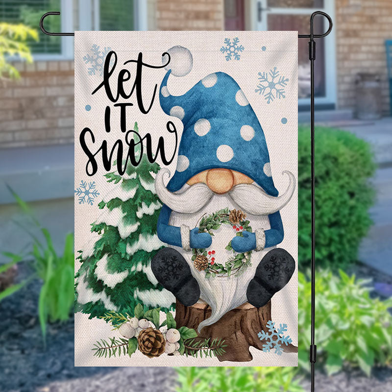 Aperturee - Let It Snow Snowflake Gnome Christmas Garden Flag