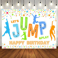 Aperturee - Lets Jump Play Colorful Star Happy Birthday Backdrop