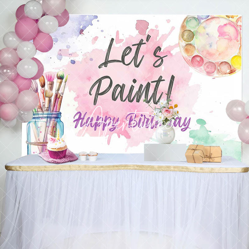 Aperturee - Lets Paint Brush Watercolor Happy Birthday Backdrop