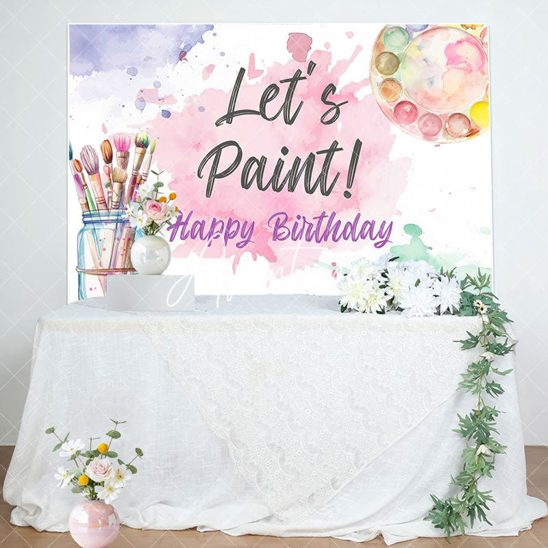 Aperturee - Lets Paint Brush Watercolor Happy Birthday Backdrop