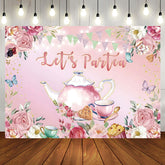 Aperturee - Lets Partes Pink Floral Spring Party Time Backdrop