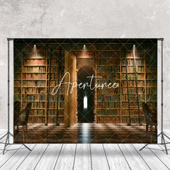 Aperturee - Library Bookcase Arch Vintage Wall Photo Backdrop
