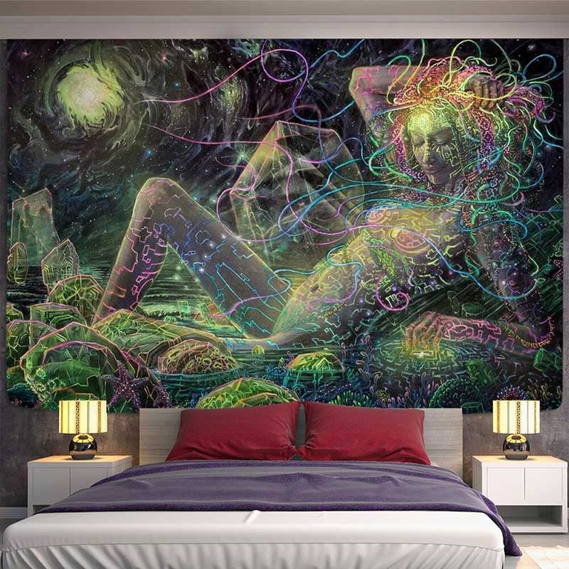 Aperturee Life Girl Galaxy Trippy Novelty Abstract Wall Tapestry
