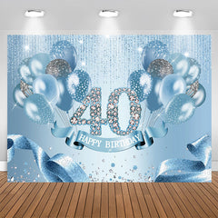Aperturee - Light Blue Balloon Ribbion Happy 40Th Birthday Backdrop