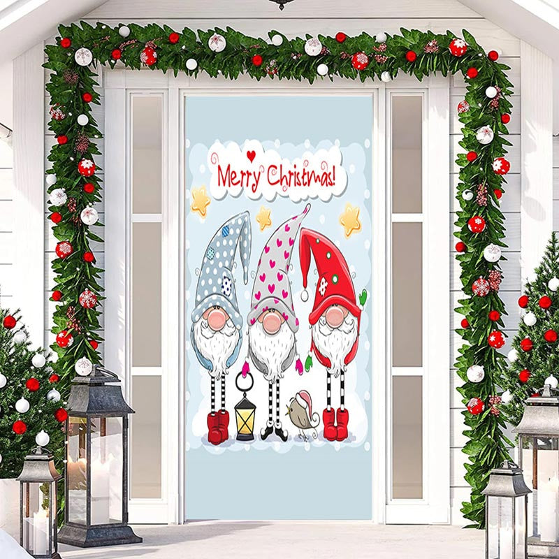 Aperturee - Light Blue Cute Elf Merry Door Cover For Christmas