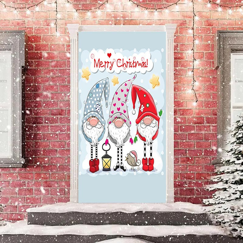 Aperturee - Light Blue Cute Elf Merry Door Cover For Christmas