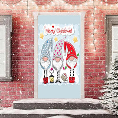 Aperturee - Light Blue Cute Elf Merry Door Cover For Christmas