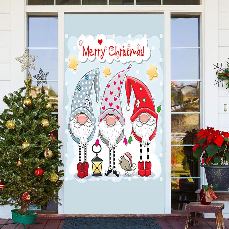 Aperturee - Light Blue Cute Elf Merry Door Cover For Christmas