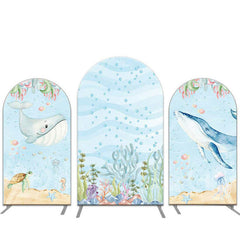 Aperturee Light Blue Seaworld Whales Birthday Arch Backdrop Kit